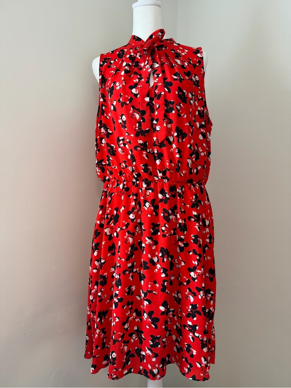 Banana Republic Red Floral Tie-Neck Mini Dress